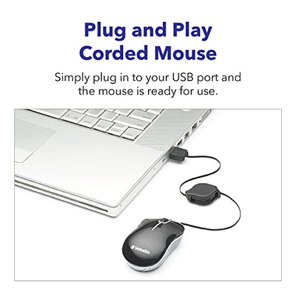 Verbatim Wired Optical Computer Mini USB-A Mouse - Plug & Play Corded Small Travel Mouse with Retractable Cable – Blue 98616 - color: BLUE