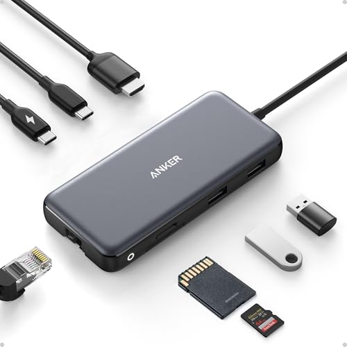 Anker USB-C Hub, 8-in-1 Multiport Ethernet Adapter with 4K@60Hz HDMI Port | 85W Max PD, 10Gbps USB-C & 2 USB-A Data Ports, microSD/SD Card Reader, for USB C Laptops, MacBook Pro, XPS, iPad and More