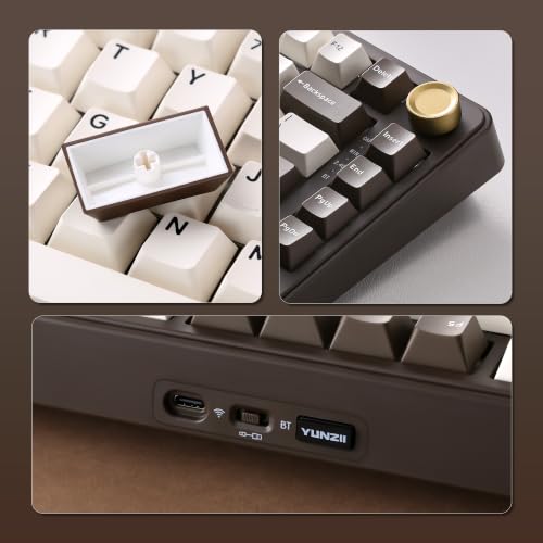 YUNZII B75 PRO Wireless Mechanical Gaming Keyboard | Custom 75% Layout with Knob,Gasket Mount,Hot Swap,Creamy Pre-lubed Switch,BT/USB-C/2.4G (Coffee Brown, Milk Switch) - color: Coffee Brown, size: Milk Switch