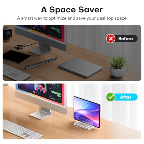 OMOTON Vertical Laptop Stand, Acrylic Single Holder for MacBook Gaming | Adjustable Width 0.87-2.24", Clear Acrylic Single Slot Stand for Desk, Compatible with MacBook Pro/Air HP Gaming up to 17" - size: Single-Clear