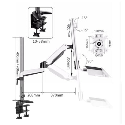 Monitor Arm Single Monitor Desk Mount, Sit Stand Workstation with keyboard tray and mouse box, Height Adjustable gas spring Single Monitor Mount Arm, Holds up to 13.2lbs Monitor Mount(400mm) - size: 400mm