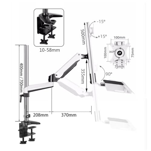 Monitor Arm Single Monitor Desk Mount, Sit Stand Workstation with keyboard tray and mouse box, Height Adjustable gas spring Single Monitor Mount Arm, Holds up to 13.2lbs Monitor Mount(400mm) - size: 400mm