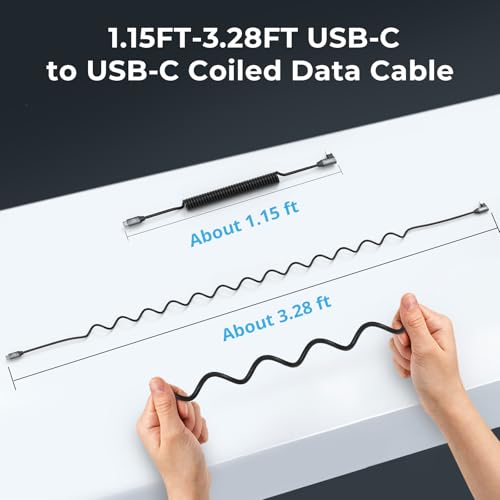 SMALLRIG USB C to USB C Coiled Data Cable (Straight to Angled), 90 Degree USB C Cable 20Gbps High Speed Data Transfer, Support PD 100W Fast Charging, for iPhone, Laptops and Cameras etc. - 4792