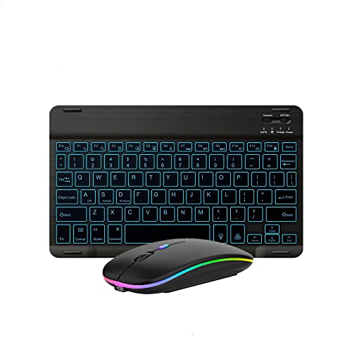 Ultra-Slim Lightweight Bluetooth Keyboard and Mouse Portable Mini Wireless Keyboard Rechargeable 7-Color Backlit for Apple iPad iPhone,Tablet iPhone Smartphone iOS Android Windows,Black - color: black