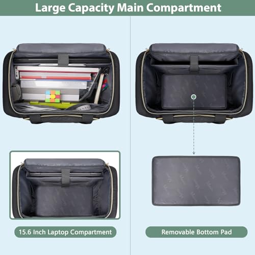 MATEIN Rolling Laptop Bag for Women, 15.6 Inch Rolling Briefcase with Wheels &Detachable Cart, Roller Computer Teacher Tote Bag with Insulated Lunch Box for Nurse Work Business Office, Deep Black - color: Deep Black