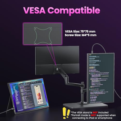 Upperizon Portable Monitor 18.5 inch FHD 130% sRGB 100Hz HDR HDMI USB-C Travel Monitor for Laptop MacBook PC Surface PS5 Xbox, Large External Display with Cover & Speakers, VESA Compatible - size: 18.5 inch