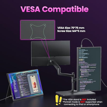 Upperizon Portable Monitor 18.5 inch FHD 130% sRGB 100Hz HDR HDMI USB-C Travel Monitor for Laptop MacBook PC Surface PS5 Xbox, Large External Display with Cover & Speakers, VESA Compatible - size: 18.5 inch
