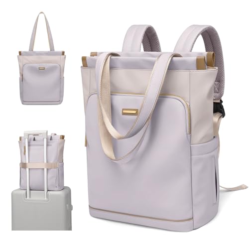 GOLF SUPAGS Convertible Laptop Backpack for Women Casual Daypack Notebook Tote Bag for Work College Travel Leisure (Taro Purple & White) - color: Taro Purple & White