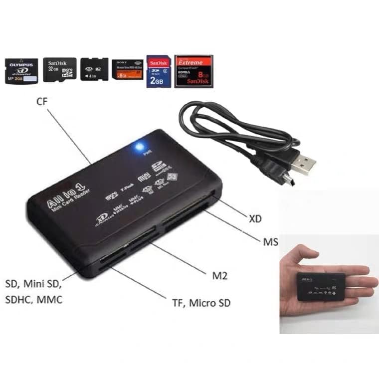 USB 2.0 All in One PC Memory Card Reader Adapter and Write Plug OSX Windows Chrome Compatible for SD/MMC/SDHC/XD/M2/Memory Stick/Micro SD/CF/Pro&Duo Cards