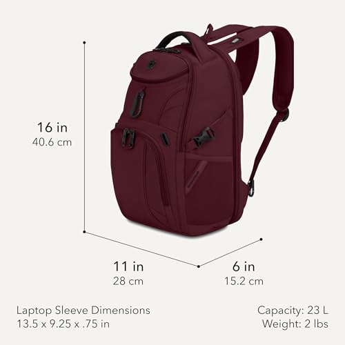 SwissGear 1900 Mini ScanSmart 16-Inch Backpack, Fits Up to 13-Inch Laptop, RFID Protection & ScanSmart TSA-Friendly Compartment, Merlot - color: Merlot