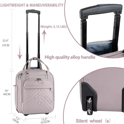 VANKEAN Carry On Underseat 16-inch Multi-functional Underseater Lightweight Overnight Suitcase with Wheels, Roller Case for Women Travel Business, Light Dusty Pink - color: Light Dusty Pink