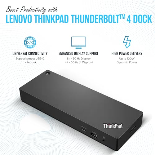 40B00135US Lenovo Docking Station Thunderbolt 4 Dock - Thinkpad Docking Station USB C with 135W, HDMI, DisplayPort & USB-C to C Cables