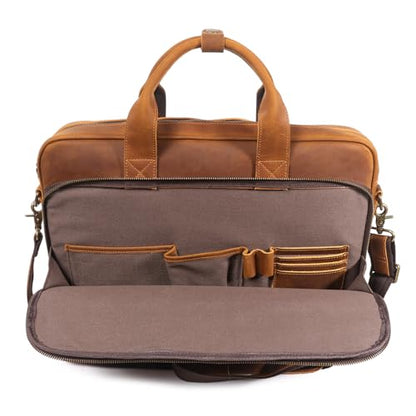 Leather Briefcase for Men 17Inch Laptop Messenger Bags Business Travel Handcrafted Laptop Bag with YKK Zipper Gift - color: Brown