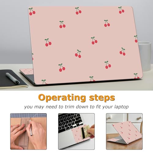 Universal Laptop Skin Sticker with 2 Wrist Pad Decals, 3-Piece Removable Vinyl Laptop Cover, Pink Cherry Waterproof Anti-Scratch, Easy-Trim Fit for 13.3" 14" 15.6" Laptops - color: Pink Cherry