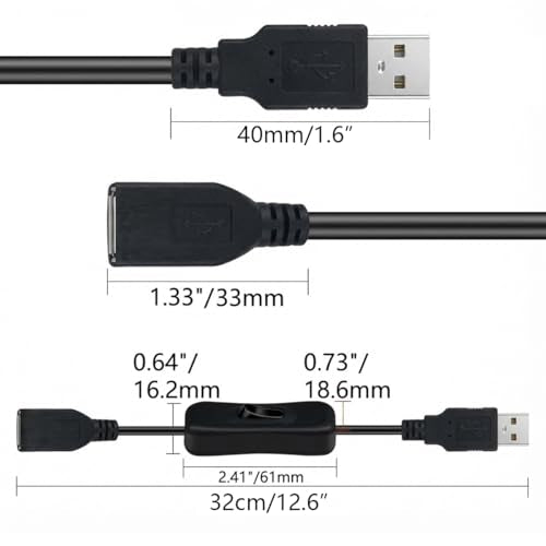 Gebildet 5pcs USB Cable with Switch, Male to Female Extension Cord Inline Rocker On/Off Switch for Driving Recorder, LED Desk Lamp, USB Fan, LED Strip - style: USB switch(black)