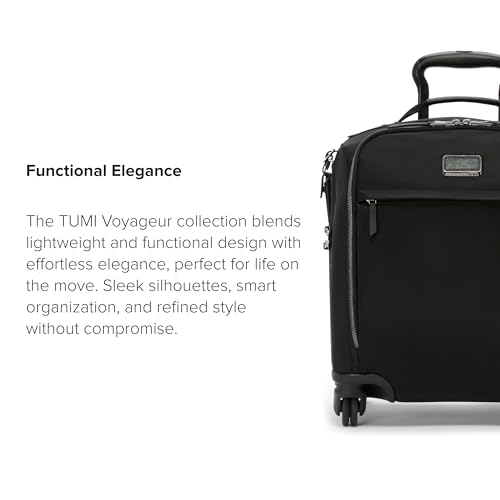 TUMI - Voyageur Leger 4 Wheeled Luggage - Women's Lightweight and Spacious, Sleek Silhouette, Durable Premium Suitcase - 16" Compact Front Pocket Carry On, Black with Gunmetal Hardware - color: BLACK/GUNMETAL, style: 16" Compact Carry-on