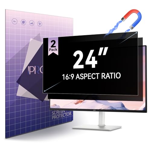 IPROKKO 2 Pack 24 inch Magnetic Privacy Screen For 16:9 Computer Monitor | Easy Snap On Install, Anti-Glare & Blue Light Filter & Spy Protector, Matte Privacy Shield Support 24" Curved & Flat Screen - size: 2pcs 24" (16:9)