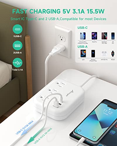 Alitayee European Travel Plug Adapter,EU/UK/US Travel Power Strip 3 USB 3FT | International Universal Travel Plug Adapter,3 Outlets,3 USB Ports,3ft Extension Cord ,EU UK Italy Spain France Germany Cruise - style: 15W-3FT-EU/UK/US Plug