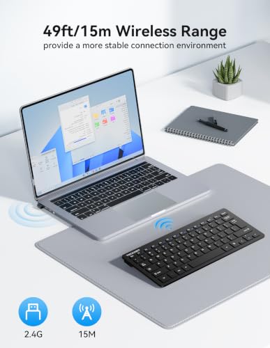 TECKNET 2.4G Wireless Keyboard - Mini Compact Keyboard with Media Hotkeys, 12-Month Battery Life, Compatible with PC, Desktop, Laptop, Smart TV - Black - color: Black