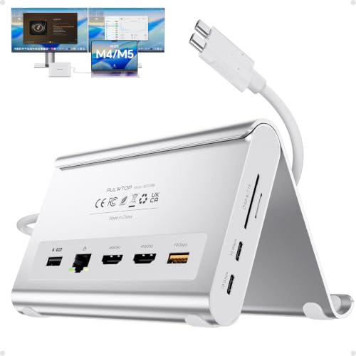 USB C Docking Station Dual Monitor for MacBook Pro/Air, 11-in-1 MacBook Docking Station with Stand, 2X 4K@60Hz HDMI, 100W PD, Ethernet, SD/TF, 10Gbps USB A/C for M5/M4/M3 Pro/Max - Silver - color: Silver