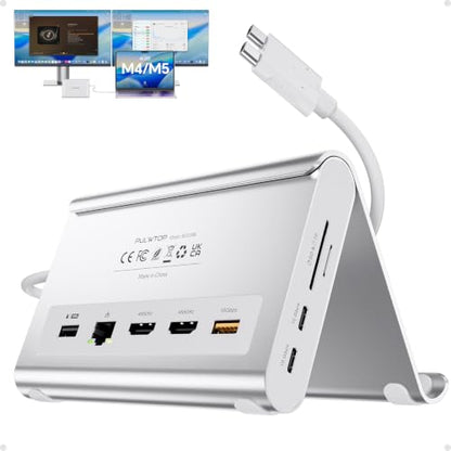 USB C Docking Station Dual Monitor for MacBook Pro/Air, 11-in-1 MacBook Docking Station with Stand, 2X 4K@60Hz HDMI, 100W PD, Ethernet, SD/TF, 10Gbps USB A/C for M5/M4/M3 Pro/Max - Silver - color: Silver