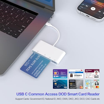 5-in-1 Multi USB C SD/TF/Smart Card Slot+USB OTG Memory Card Reader for iPhone 16/iPad Pro，DOD Military Common Access CAC Smart ID Card Reader for iPhone 16 15/iPad Pro/Mac/Samsung/Laptop/Tablets - color: white