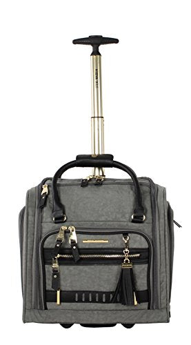Steve Madden Designer 15 Inch Carry On - Weekender Overnight Business Travel Luggage - Lightweight 2- Spinner Wheels Suitcase - Under Seat Rolling Bag for Women, Peek-a-boo Grey, 15.0 x 14.0 9.0 - color: Peek-a-boo Grey