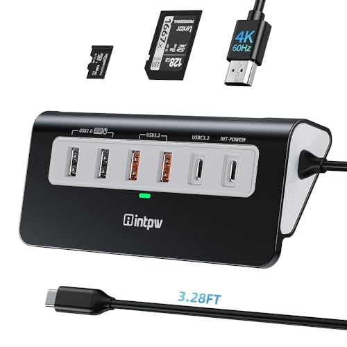 USB C Hub, P9 PRO USB C Hub Multiport Adapter with 4K HDMI, PD 100W, Type-C & 2 USB A 3.2 10Gbps, 2 USB A 2.0, SD/TF Card Reader, Aluminum USB Hub for Laptop, iPhone 17 Series, MacBook, iPad - color: Grey Black, size: 3.28ft
