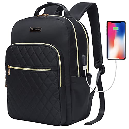 Modoker Vintage Canvas Backpack with USB Port, Fits 15.6 Inch Laptop | Eco-friendly canvas backpack with durable construction. Comfortable straps for travel, work, or daily use. - color: Quilted Black