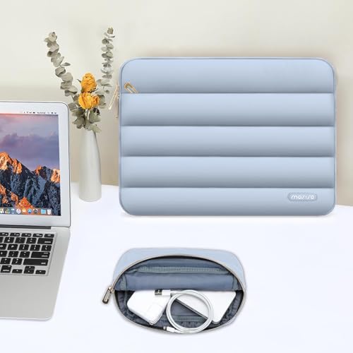MOSISO Laptop Case 13.3 inch,13-13.3 inch Puffy Laptop Sleeve Compatible with MacBook Neo/Air 13.6 M5 M4 M3 M2 M1/Pro 13/14,HP Dell ASUS Lenovo,Polyester Horizontal Bag with Small Case, Baby Blue - color: Baby Blue, size: 13.3 inch