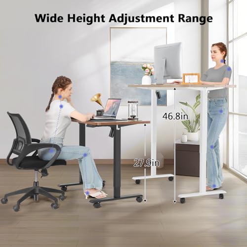 farexon Electric Standing Desk Adjustable Height, 55 x 24 Inch Stand up Desk with Large Mouse Pad, Rolling Wheels & Foot Pad,27''-46'' Lifting Range Home Office Computer Desk(Black) - color: Black, size: 55 x 24''