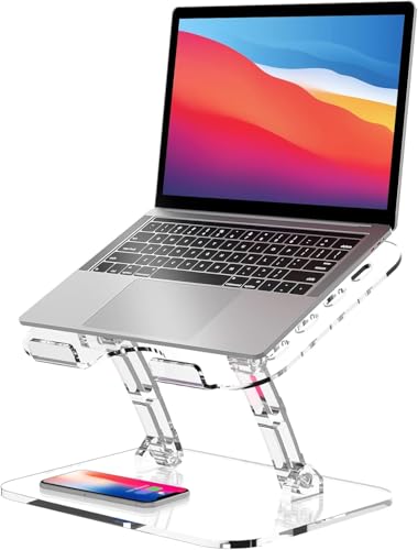 Lpoake Acrylic Laptop Stand for Desk, Adjustable Ergonomic Laptop Riser, Portable Foldable Computer Stand, Compatible with 10 to 15.6 Inches Notebook and MacBook, Clear - size: 1 Pack