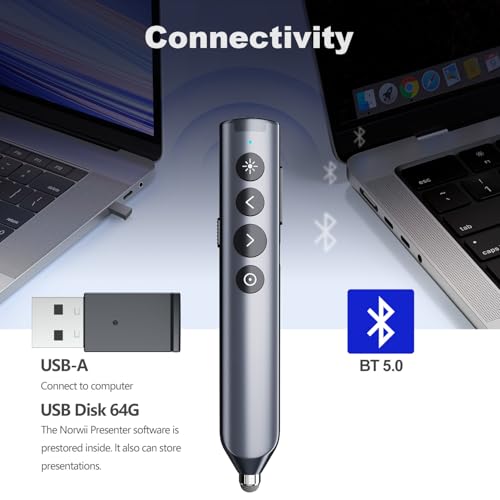Bluetooth PowerPoint Presentation Clicker with Stylus Pen for Touch Screen | ①Red laser Pointer②Metal Housing③Magnifier/Highlight/Mouse Left Click④TV Screen & Projector Clicker⑤Built-in Storage Receiver - color: Red - BLE&USB-A + Touch Pen