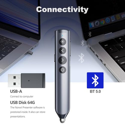 Bluetooth PowerPoint Presentation Clicker with Stylus Pen for Touch Screen | ①Red laser Pointer②Metal Housing③Magnifier/Highlight/Mouse Left Click④TV Screen & Projector Clicker⑤Built-in Storage Receiver - color: Red - BLE&USB-A + Touch Pen