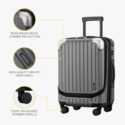 LEVEL8 Grace Carry on Luggage 22x14x9 Airline Approved, 20 Inch Hard Shell Suitcases with Spinner Wheels, Abs+Pc Hard Case Luggages with Tsa Lock, Travel bag for Women Men, Grey - color: Grey, size: 20 Inch
