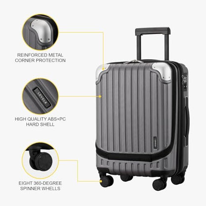 LEVEL8 Grace Carry on Luggage 22x14x9 Airline Approved, 20 Inch Hard Shell Suitcases with Spinner Wheels, Abs+Pc Hard Case Luggages with Tsa Lock, Travel bag for Women Men, Grey - color: Grey, size: 20 Inch