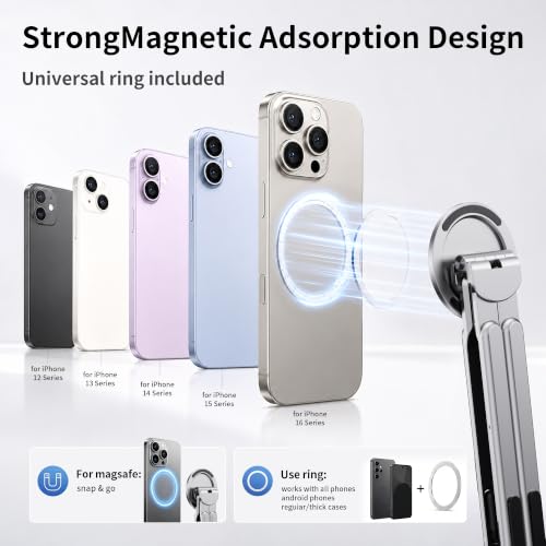 Portable Laptop Stand, 3-in-1 Magnetic Foldable Adjustable, for Desk（White） | Aluminum alloy, lightweight compact, 8-level height, ergonomic, for phone/tablet, home office/travel - color: E05S-White