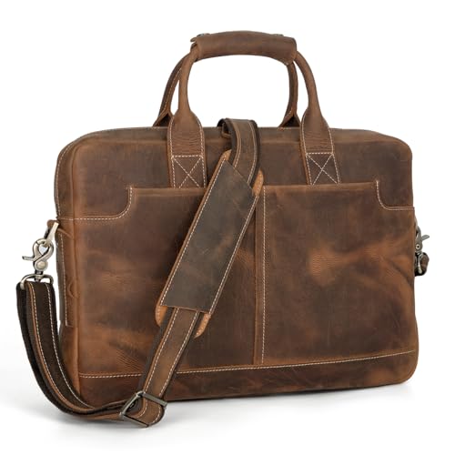 Leather Briefcase Laptop for Men, 16 Inch | Vintage Leather, YKK zipper - color: Brown-1