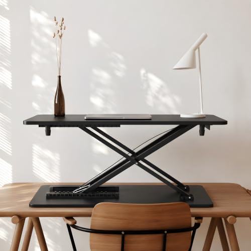Height Adjustable Standing Desk Converter, 25.16" x 15.75", Black | Ready to Use Desk Riser for Laptop and Monitor, Sit Stand Workstation for Office, Bedroom and Living Room