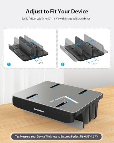 AboveTEK Vertical Laptop Stand Holder, 3 Slots Aluminum Desk Stand with Adjustable Dock Size for Tablet, MacBook, Phone - Universal Fit (up to 17.3") - Heavy Duty Polished, Anti Slide - Black - color: Black