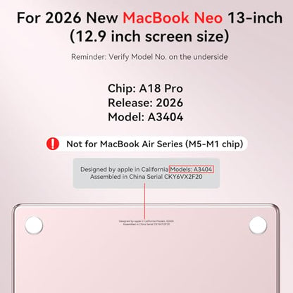 BlueSwan for MacBook Neo Case 13 inch 2026 Release A18 Pro Chip Model A3404 | 100% Match Official Color, Scratch Resistant, Easy to Snap on, Travel Essential, Back to School Gifts - color: Blush Clear