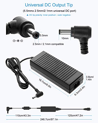 ALITOVE 12V 10A Power Supply AC Adapter 100-240V 50-60Hz to DC 12V 120W | 5-Pack, Compatible 10Amp 8A 6A 12V DC Power Supply, 5.5x2.5mm Plug, DC 12V Power Cord for LED Strip Light CCTV Camera DC Pump - size: 5 Pack (Standard Version)