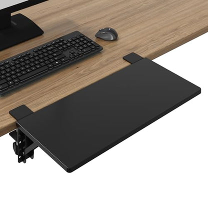 BONTEC Small Ergonomics Desk Extender Tray, 20x9.5 Inch Table Mount Arm Rest Shelf, 90° Foldable Keyboard Tray Platform, Clamp on Computer Arm Rest for Desk, Suitable for Office Desks, Black | 90° Foldable Keyboard Tray Platform, Table Mount Arm Rest Shel