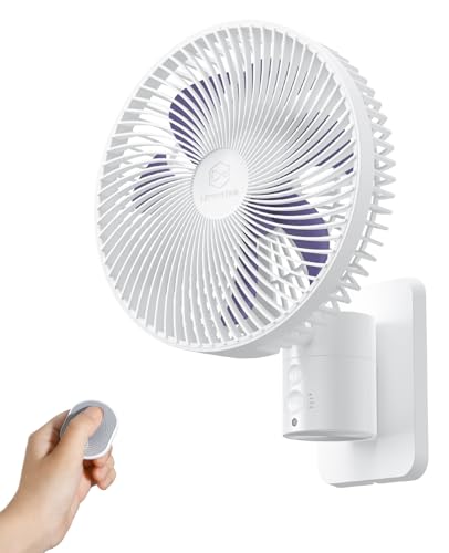 LEMOISTAR 8 Inch Small Wall Mounted RV Fan with Remote Control, 90° Oscillating, 4 Speeds, 4 Timer, Adjustable Tilt, 70 Inch Cord, Quiet, for Corner Bedroom Home Office Garage-White&Purple - color: 8 Inch White+Purple