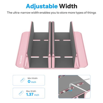 OMOTON 3-Slot Multiple Vertical Laptop Stand, Fits MacBook, Rosegold | Adjustable Width 0-1.38", Aluminum Office Space-Saving for Desk, Fits MacBook/Book/iPad Up to 17.3in - color: Three solt，RoseGold