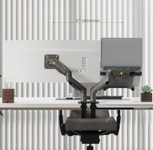 NB ERGONOMIC Laptop Mount with Adjustable Tray for 10-17”Notebook, Full Motion Arm with VESA Plate for 17-30”Monitor,Clamp-on Grommet Mounting F160-FP