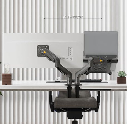 NB ERGONOMIC Laptop Mount with Adjustable Tray for 10-17”Notebook, Full Motion Arm with VESA Plate for 17-30”Monitor,Clamp-on Grommet Mounting F160-FP