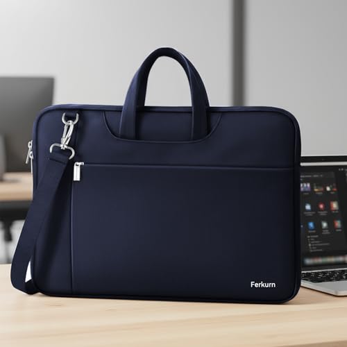 Ferkurn Laptop Case Bag Women Men Computer Sleeve with Shoulder Compatible with HP/Inspiron/Thinkpad/Vivobook/MSI/Surface, 15.6 inch, Blue - color: Navy Blue, size: 15.6 inch