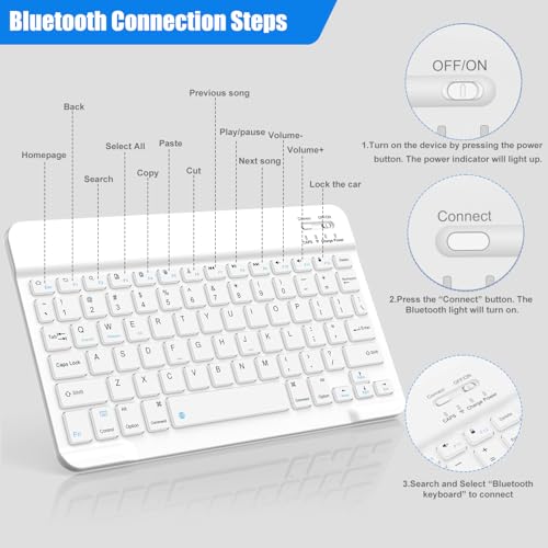 Bluetooth Keyboard for iPad 10th Generation, iPad Pro 13/12/11/10/9/8/7 inch, iPad Air 13/11th Gen, iPad Mini, IOS Windows Android Tablets - Slim Wireless Portable Travel Office Computer Accessories - color: White