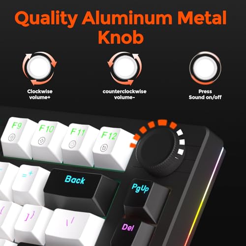 DAREU EK75 Wired Mechanical Keyboard,75% Keyboard with Volume Knob,Gasket Mount Mechanical Gaming Keyboards,81 Keys Rainbow Backlit,PBT Keycaps,Linear Dream Switch for PC Laptop Windows(Black-White) - color: Black-White